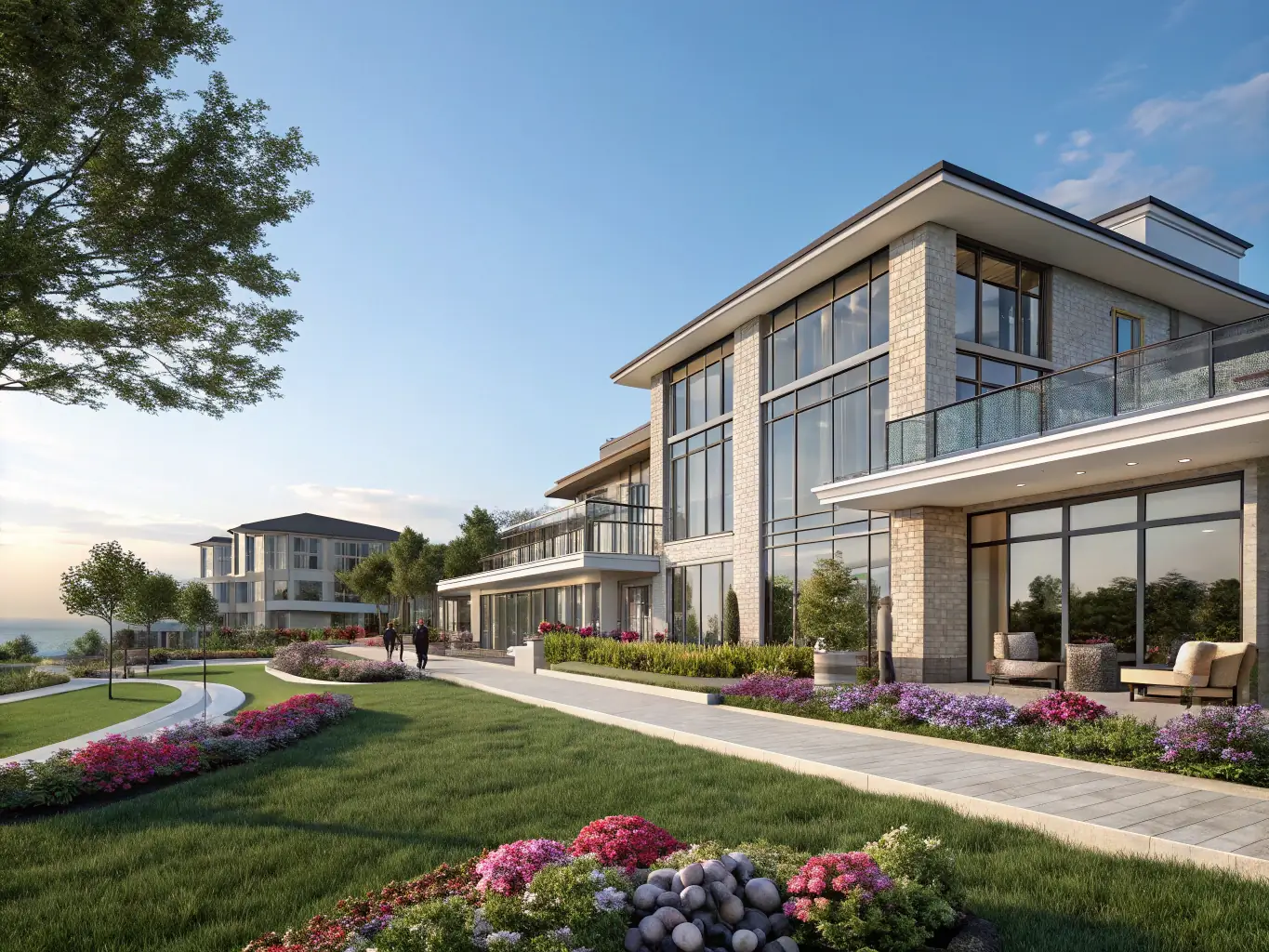 A detailed architectural rendering of a modern high-rise building, showcasing the potential of real estate development projects analyzed by Real Fi AI.